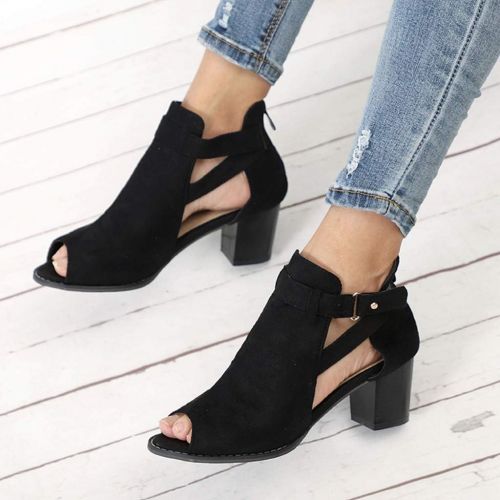  ZBYY Womens Cutout Ankle Strap Buckle Sandals Hollow Out Side Zipper Chunky Heeled Open Toe Pumps Sandals Dress Shoes