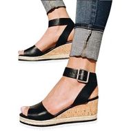 ZBYY Womens Espadrille Wedge Sandal,Fish Mouth Ankle Buckle Sandals High Heel Summer Beach Wedge Platform Sandals