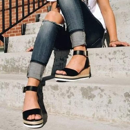  ZBYY Womens Espadrille Wedge Sandal,Fish Mouth Ankle Buckle Sandals High Heel Summer Beach Wedge Platform Sandals