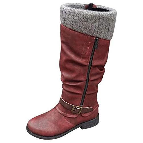  [아마존베스트]ZBYY Womens Knee High Boot,Winter Warm Side Zipper Knee High Riding Boots Low Heel Buckle Mid Calf Fashion Boots