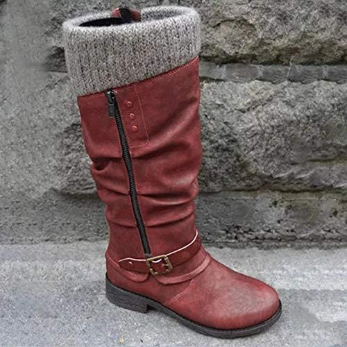  [아마존베스트]ZBYY Womens Knee High Boot,Winter Warm Side Zipper Knee High Riding Boots Low Heel Buckle Mid Calf Fashion Boots
