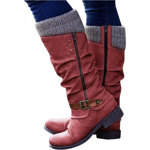  [아마존베스트]ZBYY Womens Knee High Boot,Winter Warm Side Zipper Knee High Riding Boots Low Heel Buckle Mid Calf Fashion Boots