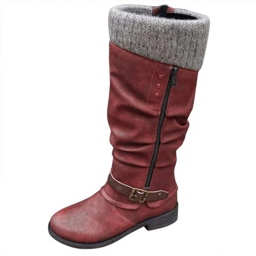  [아마존베스트]ZBYY Womens Knee High Boot,Winter Warm Side Zipper Knee High Riding Boots Low Heel Buckle Mid Calf Fashion Boots