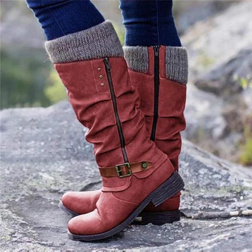  [아마존베스트]ZBYY Womens Knee High Boot,Winter Warm Side Zipper Knee High Riding Boots Low Heel Buckle Mid Calf Fashion Boots