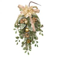 Z/C Christmas Wreath, Artificial Teardrop Swag, Hanging Christmas Garland Rattan with Imitation?Silk?Flower Christmas Ball and Bowknot for Home Fireplace Wall Door Window Holiday D