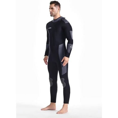  Men’s Wetsuit Ultra Stretch 5mm Neoprene Swimsuit, Front Zip Full Body Diving Suit, one Piece for Snorkeling, Scuba Diving Swimming, Surfing