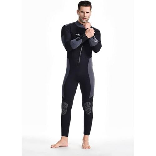  Men’s Wetsuit Ultra Stretch 5mm Neoprene Swimsuit, Front Zip Full Body Diving Suit, one Piece for Snorkeling, Scuba Diving Swimming, Surfing