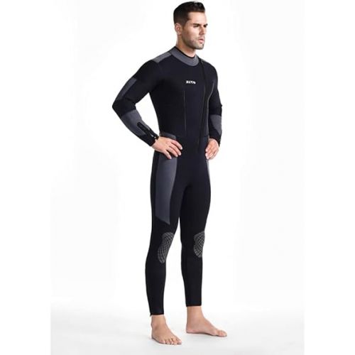  Men’s Wetsuit Ultra Stretch 5mm Neoprene Swimsuit, Front Zip Full Body Diving Suit, one Piece for Snorkeling, Scuba Diving Swimming, Surfing