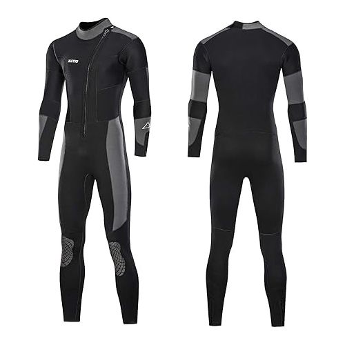  Men’s Wetsuit Ultra Stretch 5mm Neoprene Swimsuit, Front Zip Full Body Diving Suit, one Piece for Snorkeling, Scuba Diving Swimming, Surfing