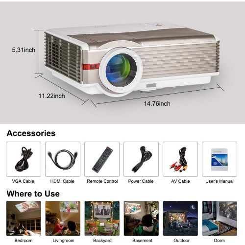 ZCGIOBN LED Video Projector Wireless Bluetooth 5000 Lumens WXGA LCD Smart HD Android WiFi Home Theater Outdoor Proyector HDMI USB VGA AV Audio Zoom for 1080P Movie Gaming TV Stick DVD Smar