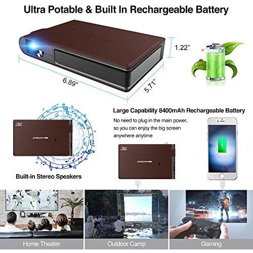  ZCGIOBN 2020 Mini Pocket Wifi Projector 3D DLP 3600 Lumens WXGA HD LED Portable Wireless Video Projectors Support 1080P Airplay HDMI USB Auto Keystone Battery Pico for Gaming Home Theater