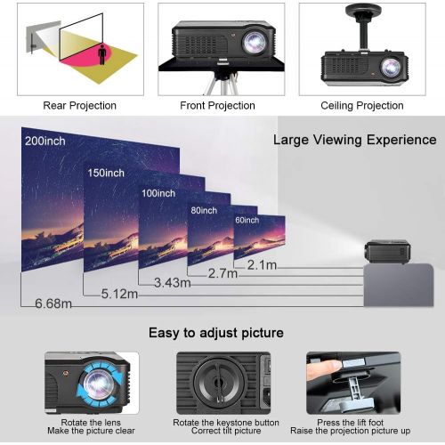  ZCGIOBN WiFi Projectors with Bluetooth 4400 Lumens HD LCD LED 1080P Support Home Theater Projector Indoor Outdoor Movie Gaming with Android iOS Speakers 2 HDMI 2 USB VGA RCA Audio AV Port