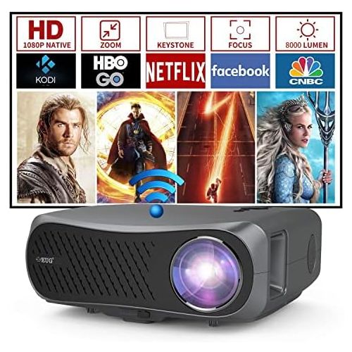  ZCGIOBN WiFi Bluetooth Projector Full HD 1080P Native 4K Support, 5500 Lumen Smart Android Wireless LED LCD Video Projectors 1920x1080 HDMI USB VGA AV Audio for Home Cinema Movie Gaming TV