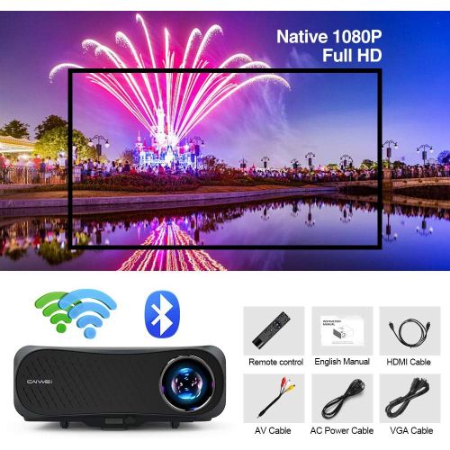  ZCGIOBN 5G WiFi Projector Native 1080P Full HD with 5500 Lumen Wireless Bluetooth, Support 4K Max 200 LCD Multimedia Home Movie HDMI USB Projector with Hi-Fi Speaker, X /Y Zoom, for Presen