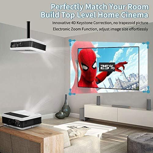  Projector-led Smart Home Projector with Bluetooth Wifi,4600 Lumen LED Movie Proyector Compatible with HDMI VGA USB AV DVD Player Fire TV Stick Laptop,Support 150” Display/Screen Mirroring/Zoom