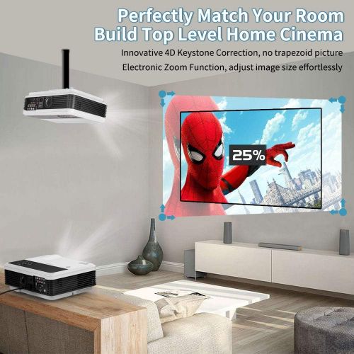  Projector-led Smart Home Projector with Bluetooth Wifi,4600 Lumen LED Movie Proyector Compatible with HDMI VGA USB AV DVD Player Fire TV Stick Laptop,Support 150” Display/Screen Mirroring/Zoom
