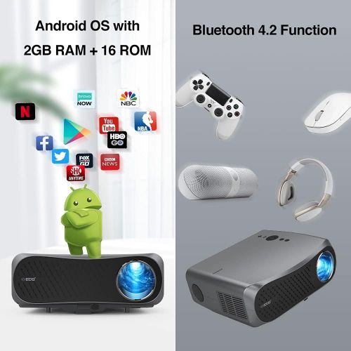  ZCGIOBN Full HD Wifi Bluetooth Projector 1080P Native Support 4K, 8000 Lumen LED Smart Android Wireless Home Outdoor Business Projector 1920x1080 USB HDMI VGA AV Audio for Laptop PC TV DVD