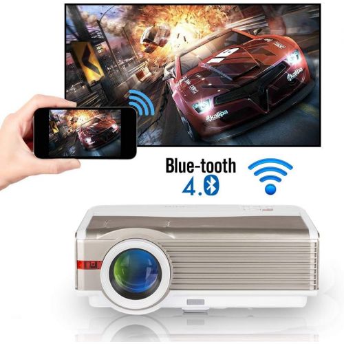  ZCGIOBN 6200 Lumens WXGA LCD HD WiFi Bluetooth Projector Support 1080P Airplay LED Android Home Theater Video Projector Outdoor Wireless HDMI USB VGA AV Audio for Phones TV DVD PS4 Laptop