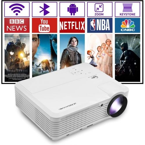  ZCGIOBN Full HD Video Wireless Projector 1080P Smart WiFi Bluetooth LCD HDMI Home Theater Projector with Android OS Screen Mirror Airplay for Smartphone Tablet DVD TV Stick USB VGA Indoor