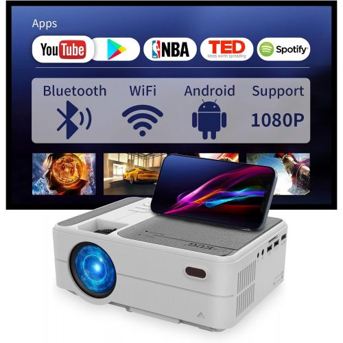  ZCGIOBN Mini WiFi Bluetooth Projector,1080P Supported Portable Outdoor Movie Projector with Wireless Screen Mirroring/Zoom,HD Home Theater Video Projector for HDMI,USB,VGA,PC,TV Stick,DVD,