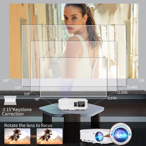  ZCGIOBN WiFi Projector for Wireless Phone Mirroring, 6000L Movie Projector for Indoor Outdoor Theater 1080P Full HD and 200 Display, Smart Android Projector with Digital Zoom for TV Stick/