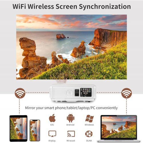  ZCGIOBN WiFi Projector for Wireless Phone Mirroring, 6000L Movie Projector for Indoor Outdoor Theater 1080P Full HD and 200 Display, Smart Android Projector with Digital Zoom for TV Stick/