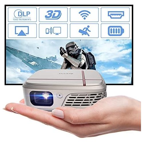  ZCGIOBN Pico WiFi Projector, Portable Mini Projector with Wireless Phone Mirroring, 1080P Supported & Built-in HiFi Speaker/5200mAh Battery, 3D Home Theater Movie Projector for HDMI,TV Sti