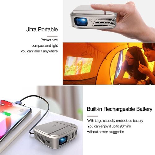  ZCGIOBN Pico WiFi Projector, Portable Mini Projector with Wireless Phone Mirroring, 1080P Supported & Built-in HiFi Speaker/5200mAh Battery, 3D Home Theater Movie Projector for HDMI,TV Sti