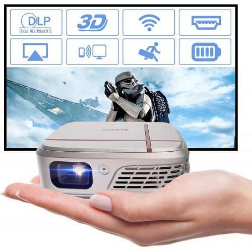  ZCGIOBN Pico WiFi Projector, Portable Mini Projector with Wireless Phone Mirroring, 1080P Supported & Built-in HiFi Speaker/5200mAh Battery, 3D Home Theater Movie Projector for HDMI,TV Sti
