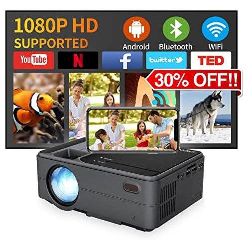  ZCGIOBN Mini Projector, Small WiFi Video Projector Outdoor Movie Android Projector Bluetooth, LED Portable Home Theater Projector 1080P and Wireless Mirroring Supported for Smartphone/Lapt