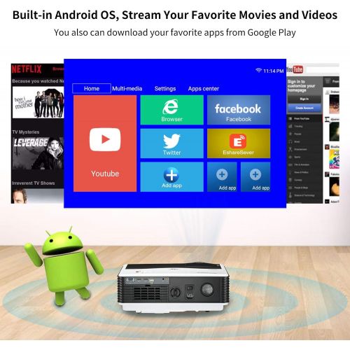  ZCGIOBN 6200LM WiFi Bluetooth Projector Wireless HD Movies Projector 1080P LED Home Theater Projector 200” Display Compatible with Smartphone, Laptop, HDMI, USB, VGA, TV Stick, PS4 for Out