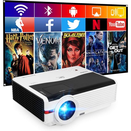  ZCGIOBN 6200LM WiFi Bluetooth Projector Wireless HD Movies Projector 1080P LED Home Theater Projector 200” Display Compatible with Smartphone, Laptop, HDMI, USB, VGA, TV Stick, PS4 for Out