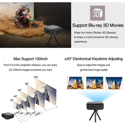  ZCGIOBN Ultra Portable Pico Pocket Projector DLP 3D WiFi Smart 3300 Lumen Small Wireless LED Projectors Lightweight Rechargeable Battery Indoor Outdoor Movie Gaming Party Camping with HDMI