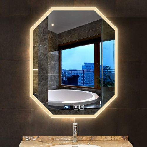  ZCJB Cosmetic Mirror HD Frameless Wall Mount Bathroom Octagon Intelligent Led Light Vanity Mirror...