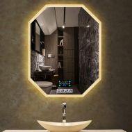 ZCJB Hanging Mirror,Intelligent Led Light Frameless Time Temperature Display Bluetooth Bathroom...