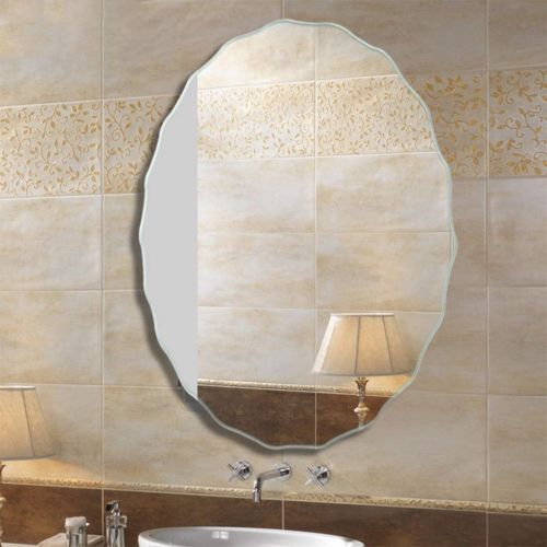  ZCJB Makeup Mirror,Simple Oval Bathroom Mirror Lace Frameless Wall Mount Washbasin Mirror (color : C)