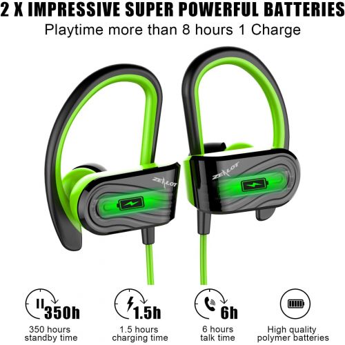  [아마존 핫딜] ZEALOT Bluetooth Headphones, Best Waterproof Wireless Sport Earphones w/Mic, HiFi Stereo Sweatproof in-Ear Earbuds for Running Gym Workout 8 Hour Noise Cancelling Headsets(Black-Green)