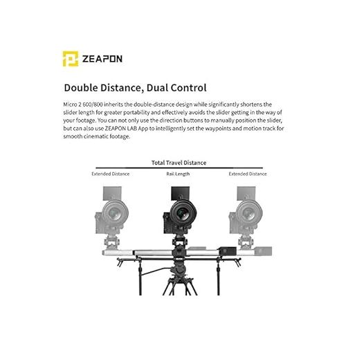  Zeapon Micro 2 E600 Motorized Double Distance Camera Slider, Max. Payload 8kg/18lbs,APP Supported Android & iOS (Travel Distance 74cm)