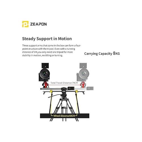  Zeapon Micro 2 E600 Motorized Double Distance Camera Slider, Max. Payload 8kg/18lbs,APP Supported Android & iOS (Travel Distance 74cm)