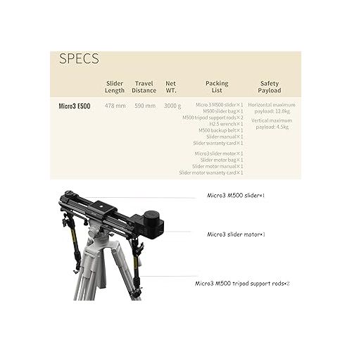  Zeapon Micro3 E500 Motorized Double Distance Camera Slider,Travel Distance 59cm/23.3inch,Hellaflush Design, 4KG Payload