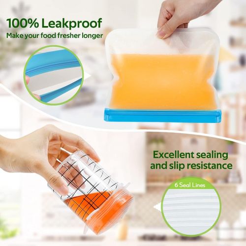  ZEBRAGO Reusable Food Bags(9 Pack) & Silicone Stretch Lids(6 Pack), Airtight Seal Food Storage Wrap Zip Top Silicone Containers for Vegetable, Liquid, Snack, Meat, Sandwich,Vide Lunch (bag