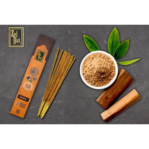 제드 인센스스틱 Zed Black Nature Flower Incense Sticks in Sandal Fragrances Pack of 12 (Each Packet Contains 12 Gram Incense Stick) - Made with Recycled Flowers Collected from Temples