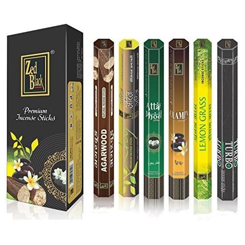 제드 인센스스틱 ZED BLACK Aroma Premium Fragrance Sticks - Pack of 6 - Serene and Enthralling 120 Incense Sticks ? Feel The Natural Fragrances with Scented Oil Sticks