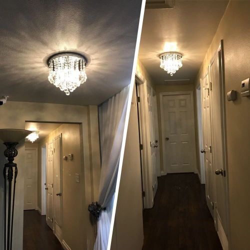  ZEEFO Crystal Chandelier, Modern Chandeliers Crystal Ball Light Fixture, 3 Lights, Flush Mount Ceiling Light 11.8 Inches Diameter for Hallway, Bedroom, Living Room, Kitchen, Dining