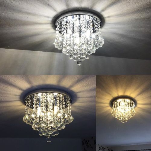  ZEEFO Crystal Chandelier, Modern Chandeliers Crystal Ball Light Fixture, 3 Lights, Flush Mount Ceiling Light 11.8 Inches Diameter for Hallway, Bedroom, Living Room, Kitchen, Dining