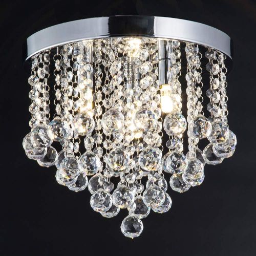  ZEEFO Crystal Chandelier, Modern Chandeliers Crystal Ball Light Fixture, 3 Lights, Flush Mount Ceiling Light 11.8 Inches Diameter for Hallway, Bedroom, Living Room, Kitchen, Dining