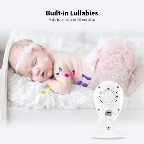  ZEEPIN SP880 Digital Wireless Baby Monitor with 2.4 LCD Display, Two-Way Audio, Night Vision, Temperature Sensor, Lullabies (White)