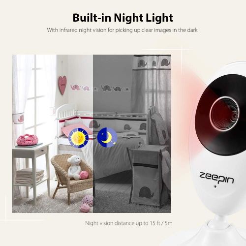  ZEEPIN SP880 Digital Wireless Baby Monitor with 2.4 LCD Display, Two-Way Audio, Night Vision, Temperature Sensor, Lullabies (White)