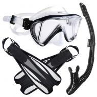 ZEEPORTE LEDIVE Snorkeling Set, 3-Window Scuba Diving Mask, Long Blade Fins, Dry Top Snorkel Adult 3-Piece
