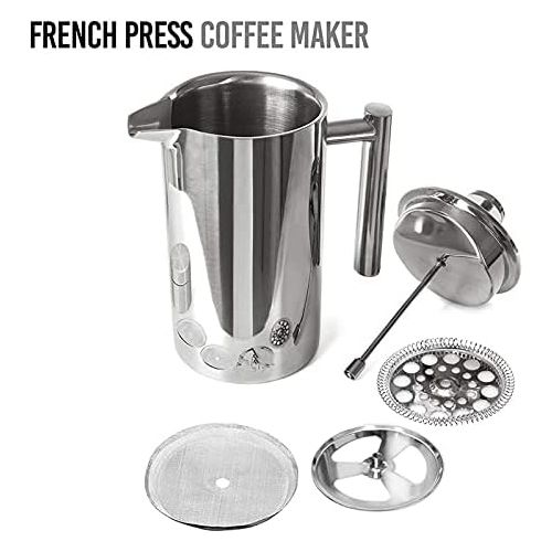  ZEFS--ESD Coffee Maker, 350/800/1000ML French Press Coffee Maker Stainless Steel Screen Double Walled Percolator Coffee Pot Tea Press Espresso Maker (Color : 1000ml)
